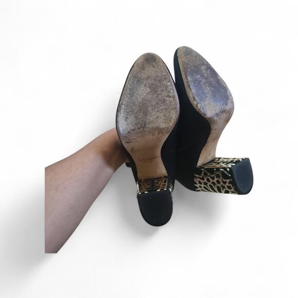 Via Spiga Black Suede Ankle Booties 8.5M Gold Metallic Block Heel Vero Cuoio - Picture 12 of 13